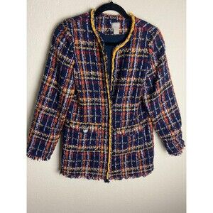 Chico's Womens Tweed Cardigan Blazer Multicolor Size 0 Long Sleeve Open Front
